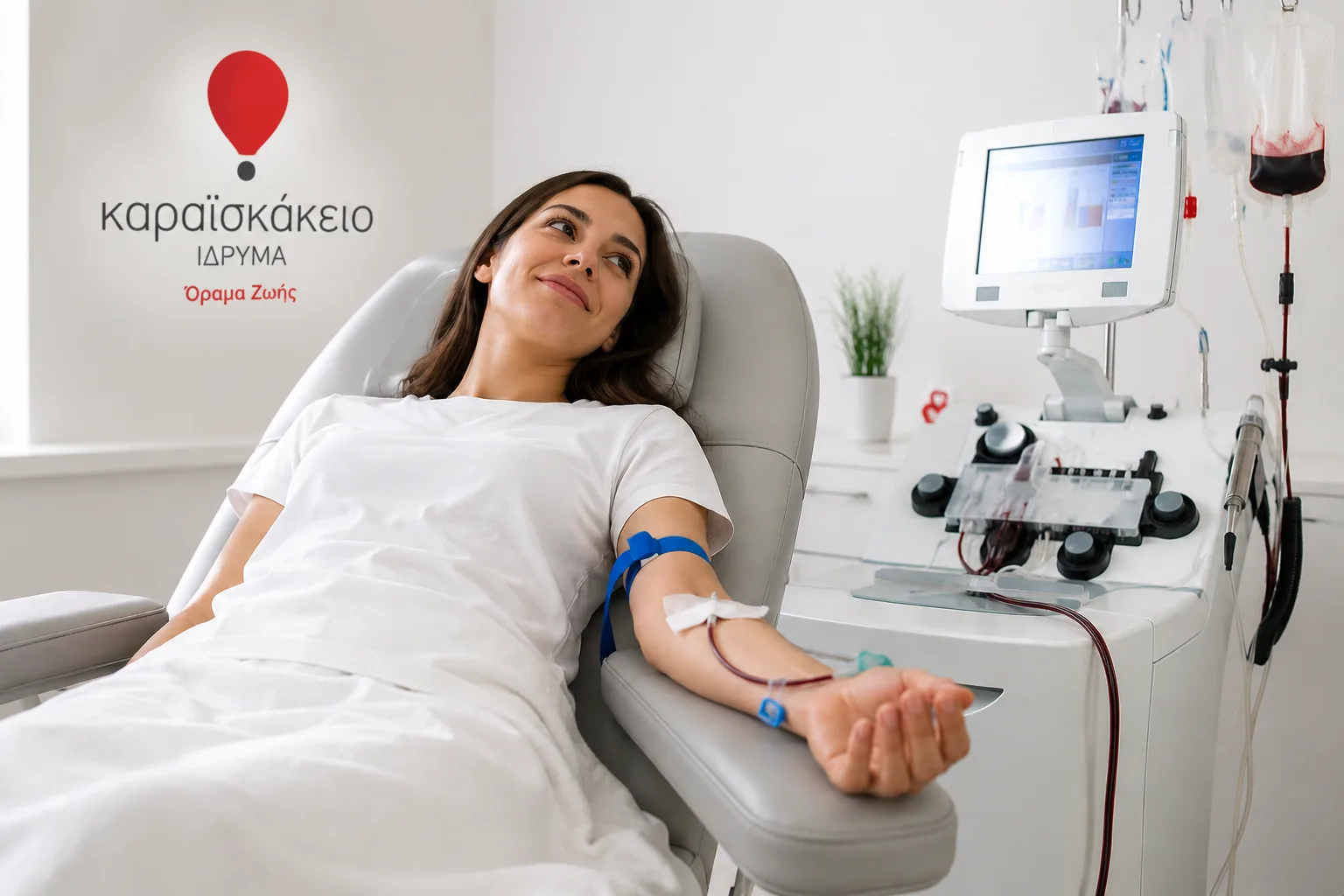 Εθελόντρια δότρια κατά τη διαδικασία συλλογής αιμοποιητικών κυττάρων στο Καραϊσκάκειο Ίδρυμα